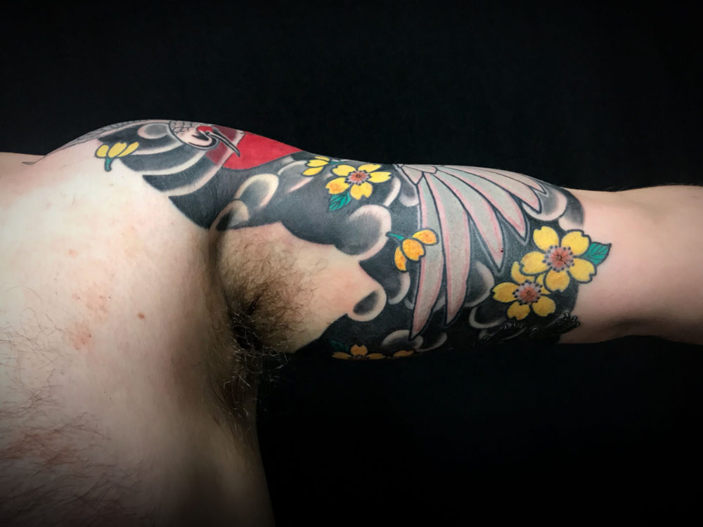 Crane Sleeve Under Tattoo