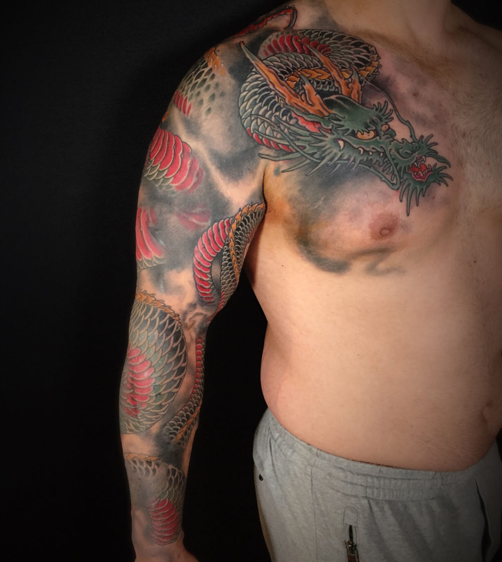 Dragon and Mist Side Tattoo