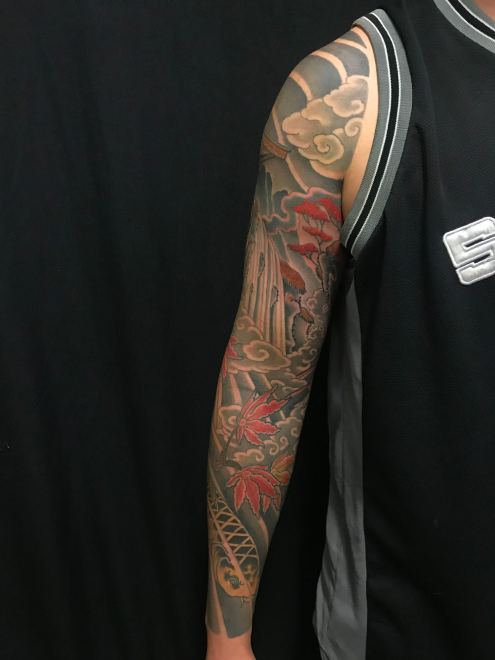 Lantern and Koi Sleeve Tattoo
